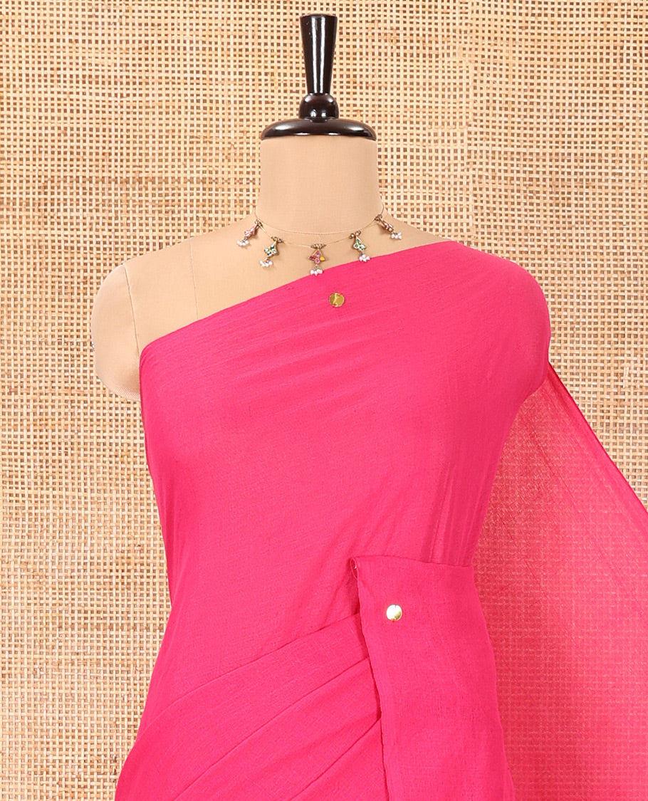 Borderless Rani Pink Mul Cotton Saree, Subtly Sparkled With Big Sequins Work On Its Body, a Self-Pallu and Paired with a Matching Blouse
