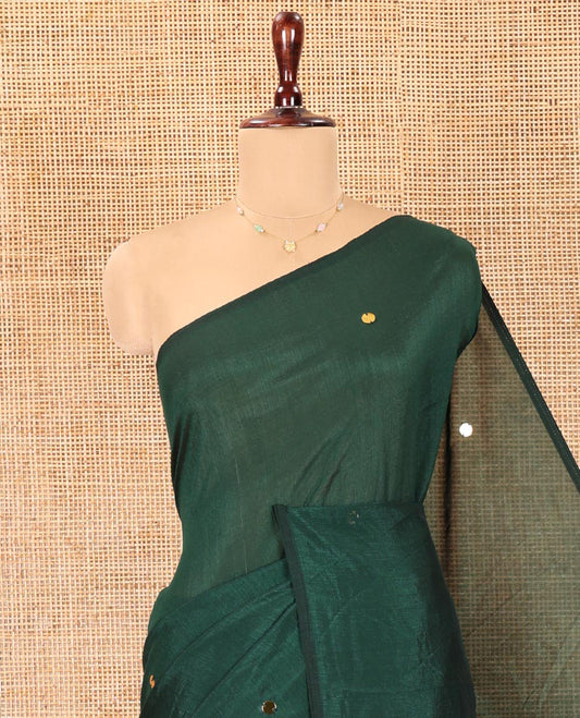 Borderless Bottle Green Vichitra Silk Saree, Gleamed Up with Sequin Work on Its Body, Highlighted by a Self-Pallu of Sequin Work, and Paired with a Matching Blouse