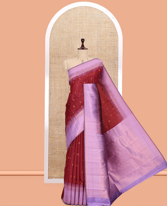 Maroon Art Kanchi Silk Saree, Adorned with Buttas, a Contrast Traditional Zari Border, Intricate Pallu, and a Contrast Blouse