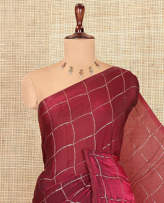 Borderless Bottle Green Vichitra Silk Saree, Enriched with Circle Buttas, a Self-Pallu, and No Blouse