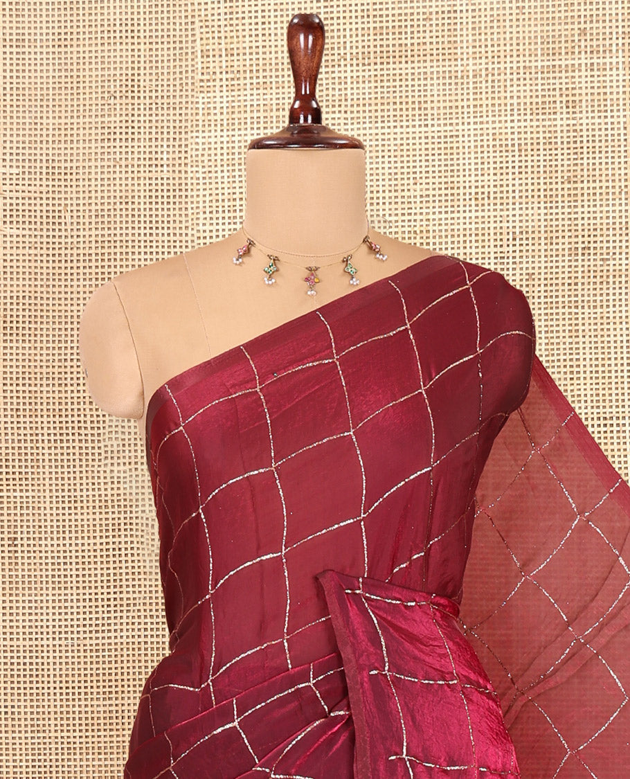 Borderless Bottle Green Vichitra Silk Saree, Enriched with Circle Buttas, a Self-Pallu, and No Blouse