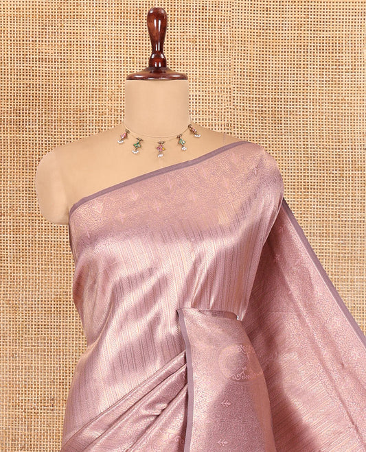 Lavender Elite Soft Silk Saree Features Jacquard Design, a Zari Border, Paisley Pallu, Matching Blouse