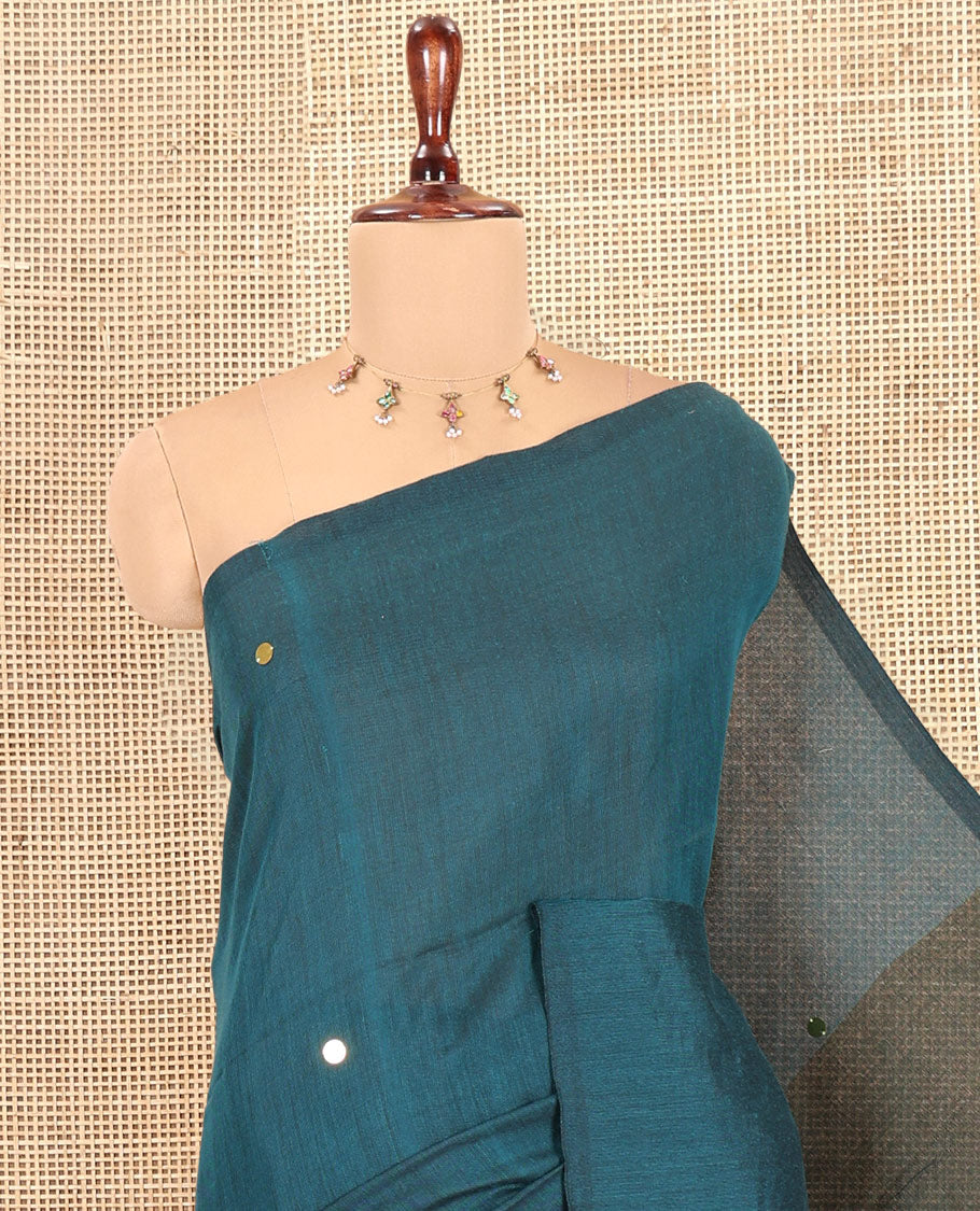 Borderless Peacock Green-Green Khadi Cotton Saree