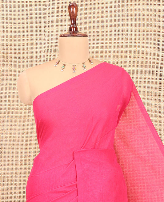 Borderless Rani Pink Plain Khadi Cotton Saree