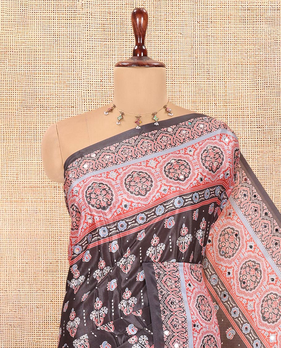 Black Satin Crepe Saree