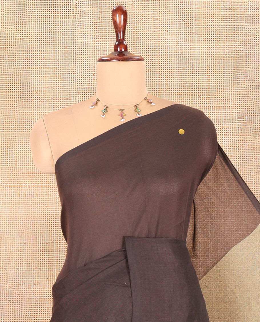 Borderless Brown-Light Chikku Khadi Cotton Saree