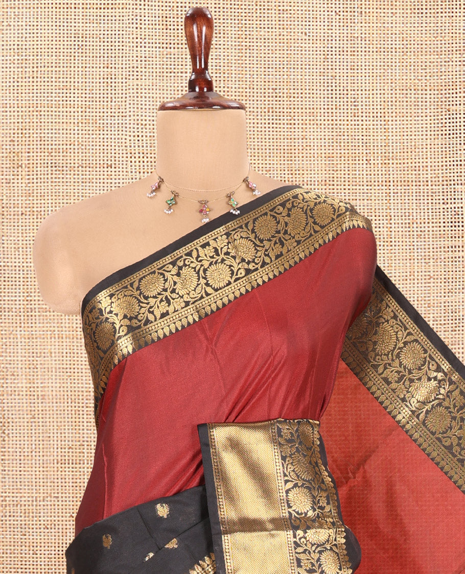 Maroon-Black Semi-Katan Silk Saree