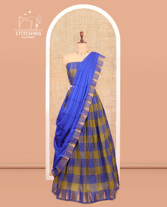 Mehendi Green-Royal Blue Chettinad Half-Saree