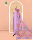 Lavender Vichitra Silk Material Chudidar Set, Accentuated with Pom-Pom Necklined Top, a Plain Santoon Bottom, and Paired Scallop Multi-Color Floral Embroidered Organza Dupatta