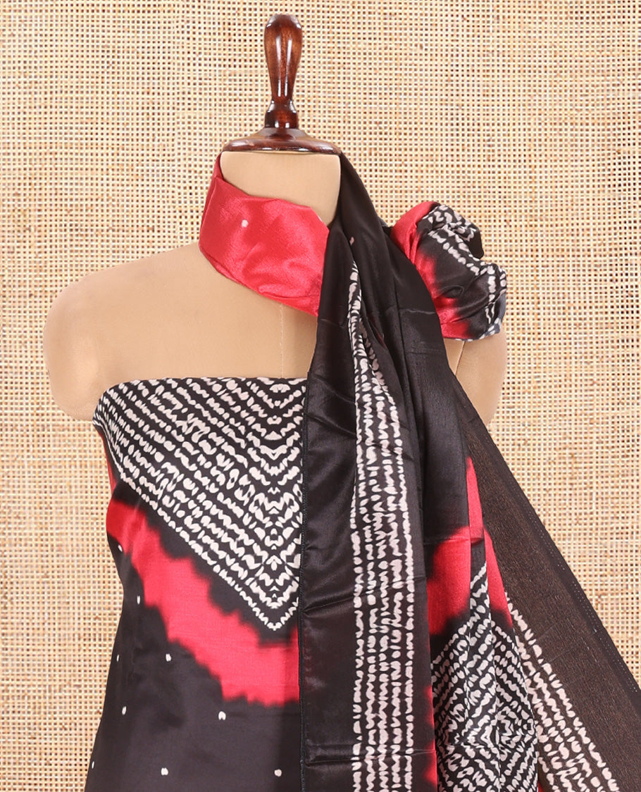 Red-Black Satin Crepe Material Chudidar Set