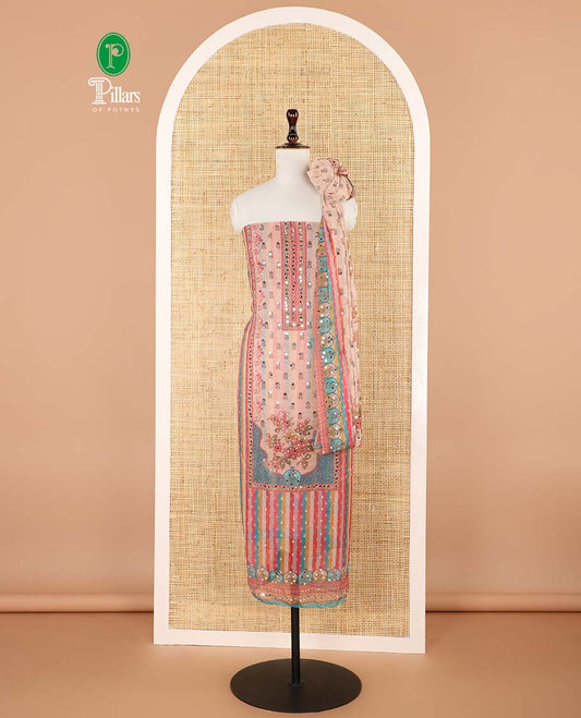 Multi-color floral print, mirror work simmer georgette chudidhar materila top with santton material pant & floral print, mirror work dupatta