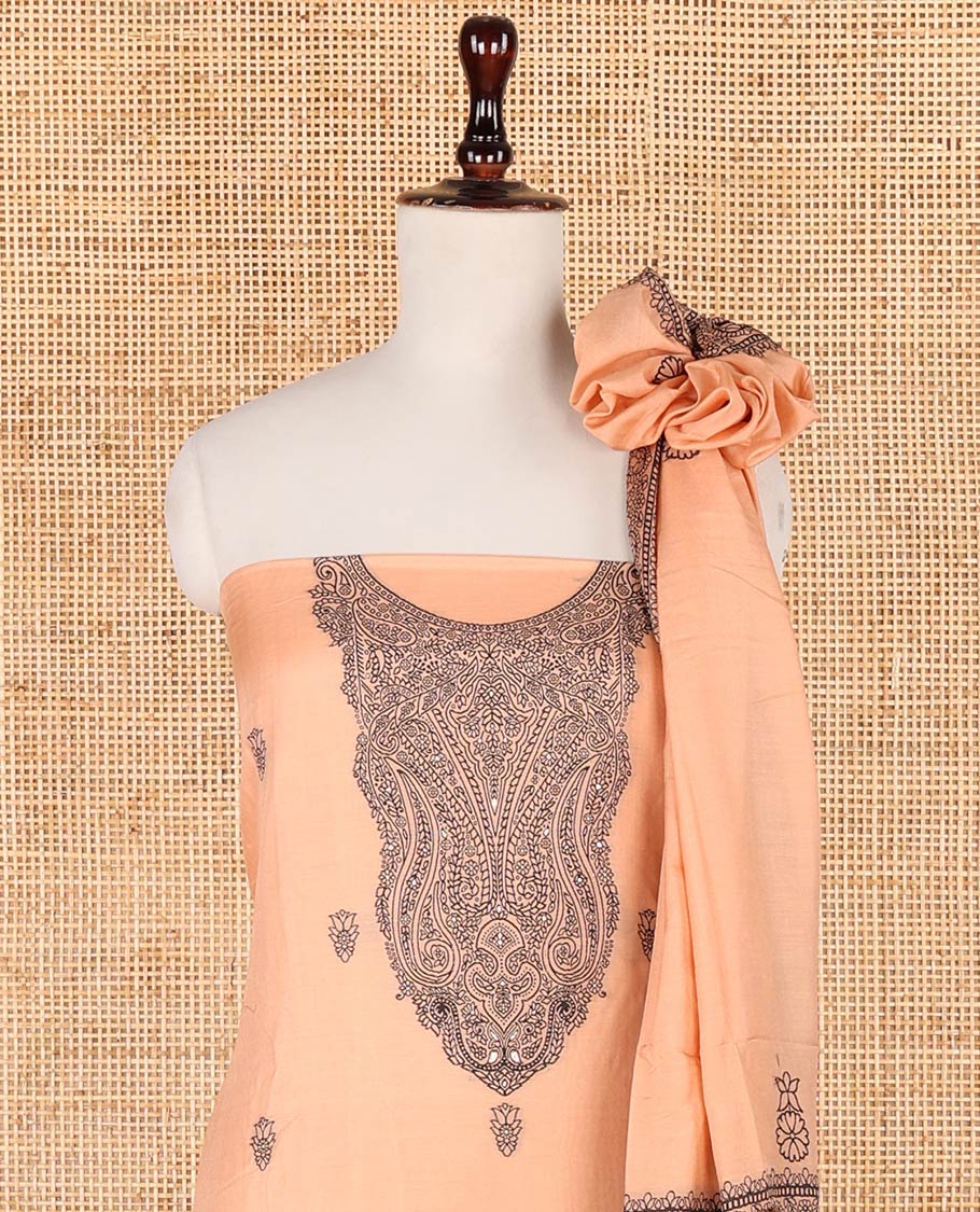 Peach warp weaving, butta design modal chanderi chudidhar material top with cotton material pant & warp weaving, butta design dupatta