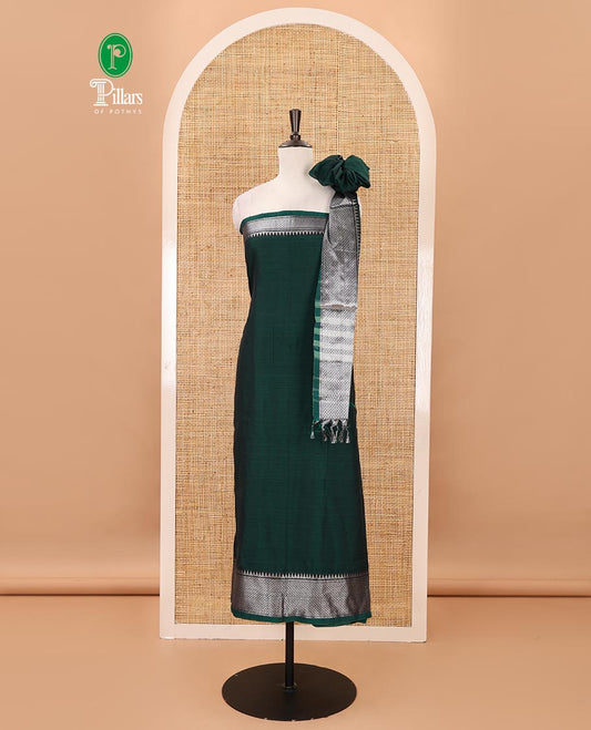 Green material chudidar set,traditional zari border mercerized cotton top, matching mercerized cotton bottom, & traditional border dupatta