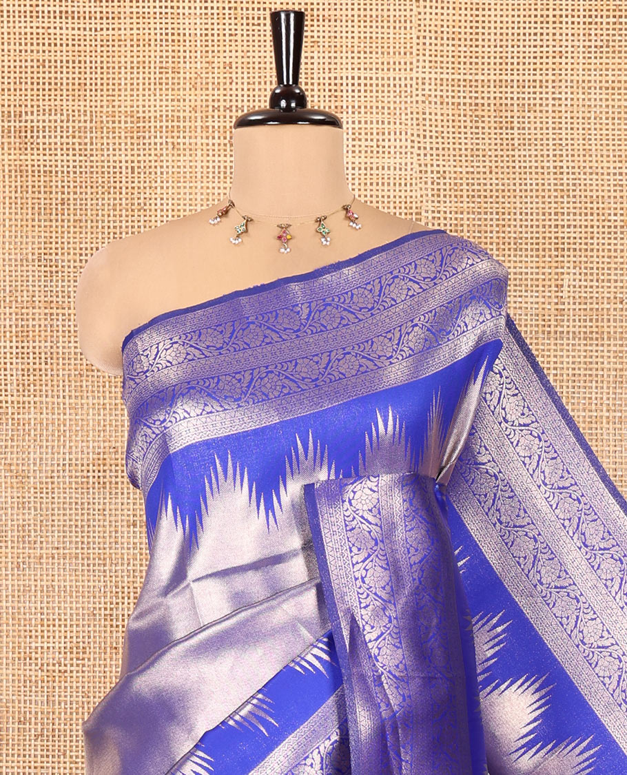 Royal Blue Litchi Saree Features Tissue-Zari Weave, a Temple Kodi Visiry Border, Grand Pallu and a Matching Blouse