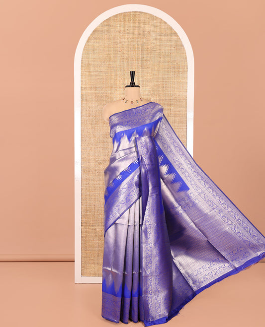 Royal Blue Litchi Saree Features Tissue-Zari Weave, a Temple Kodi Visiry Border, Grand Pallu and a Matching Blouse