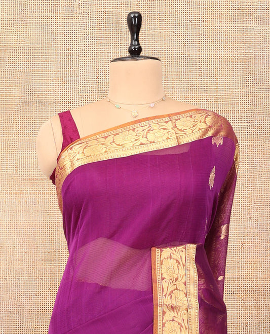 Pink Silk Cotton Saree, Delicately Woven with Zari Buttas, a Contrast Floral Creeper Border, Floral Pallu, and a Contrast Blouse