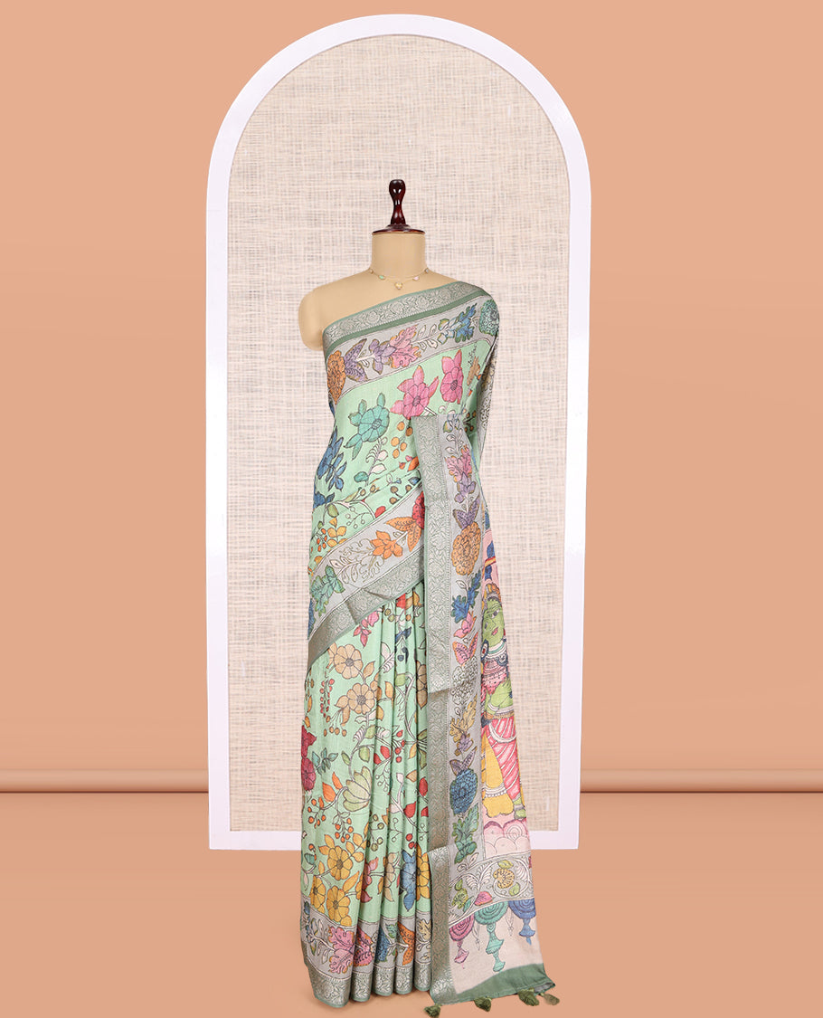 Green Kalamkari Printed Fancy Tussar Saree