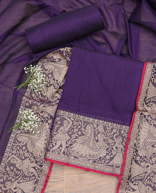 Violet wedding design chudidhar material top with plain bottom & plain, zari design border dupatta