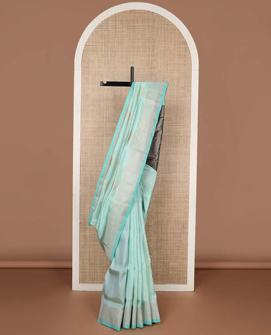 Light blue motifs uppada silk saree with self zari border & floral design pallu