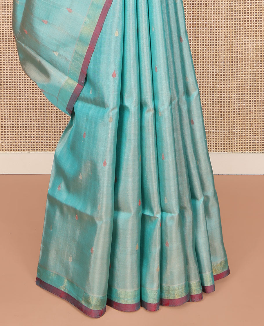 Blue Uppada Silk Saree, Steeped with Meena Buttas All Over Its Body, Subtle Piping Border, Complemented  by Contrast Pallu of Floral Jaal Designs, and Paired with a Contrast Blouse