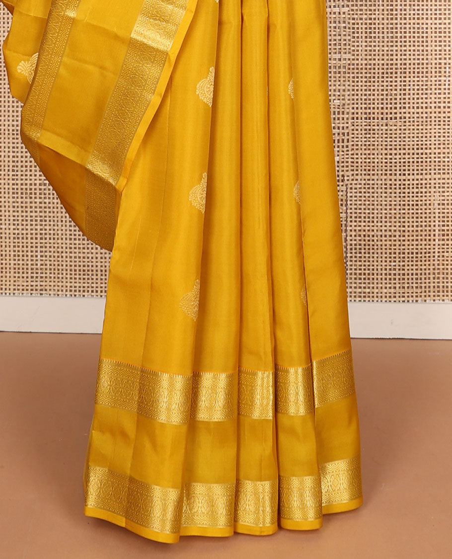 Mustard butttas vasundhara elite silk saree with self rettai pettu zari design border & argyle design pallu