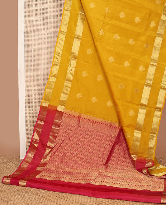 Mustard butttas vasundhara elite silk saree with self rettai pettu zari design border & argyle design pallu