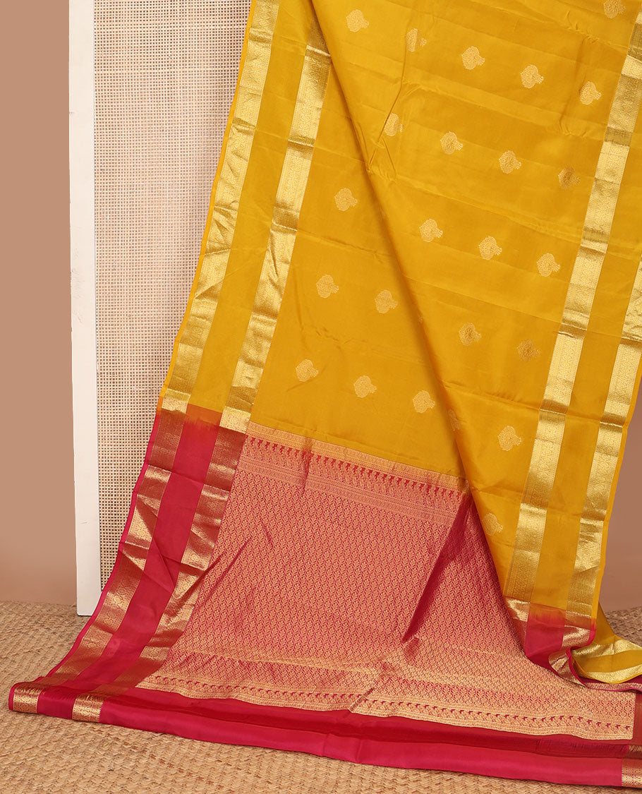 Mustard butttas vasundhara elite silk saree with self rettai pettu zari design border & argyle design pallu