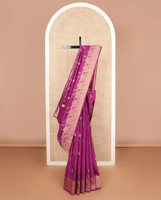 Rani pink zari buttas Vasundhara silk mix saree, zari scallop border of manga & mayil kann & jaal pallu