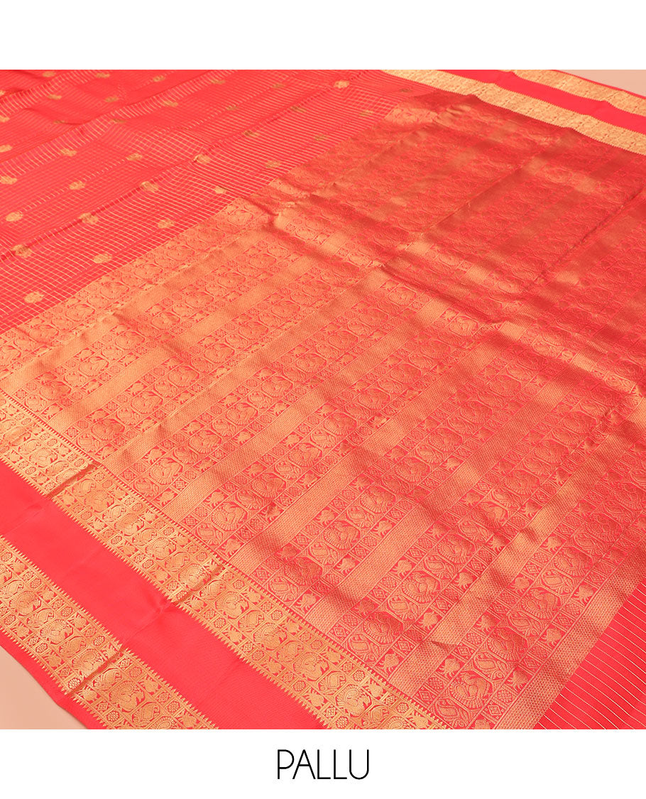 Red Butta Enclosed Checks Vasundhara Lite Silk Mix Saree, a Rettai Pettu Border, Matching Blouse