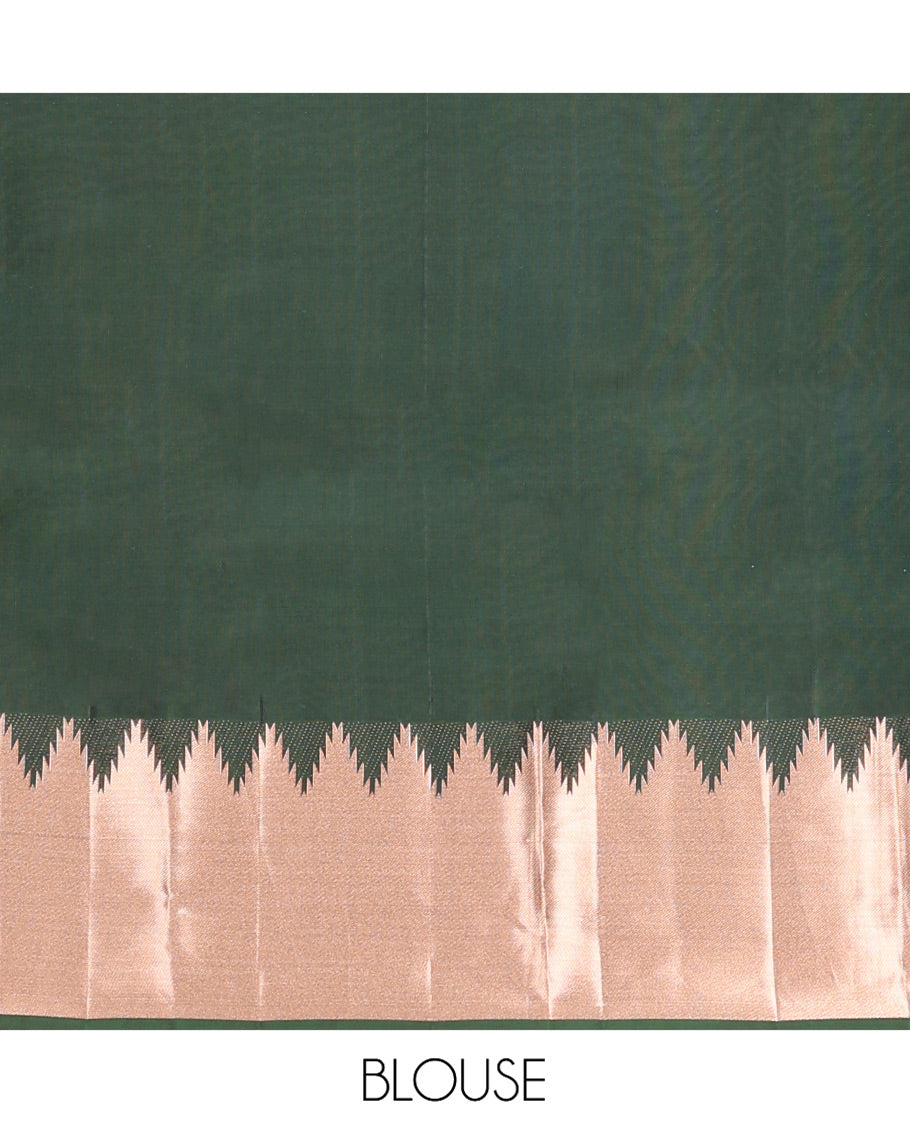 Green Vasundhara Lite-Silk Mix Saree, Spotlighted with Zari Buttas All Over Its Body, Highlighted by a Thazampoo Rekku Border, Meticulously Crafted Pallu, and Paired with a Matching Blouse