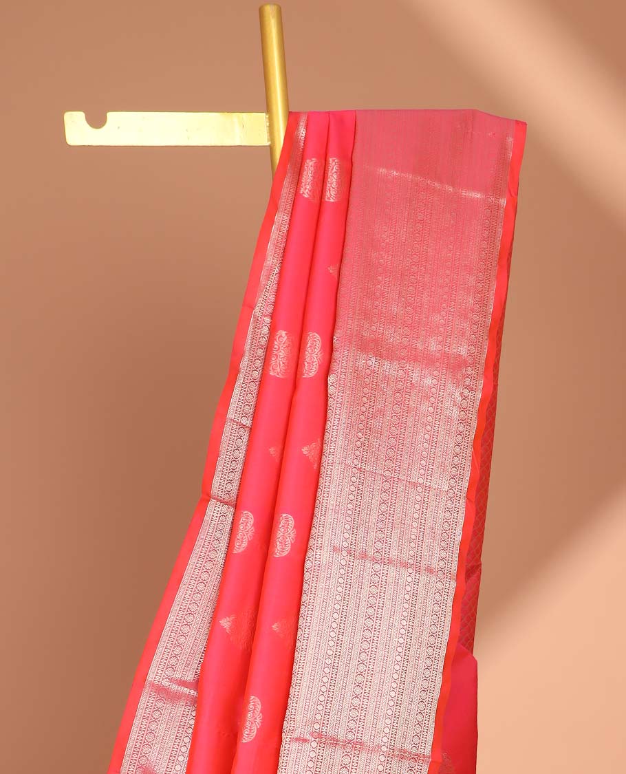 Red leaf buttas vasundhara silk mix saree with self intricate zari design & pallu of checked design
