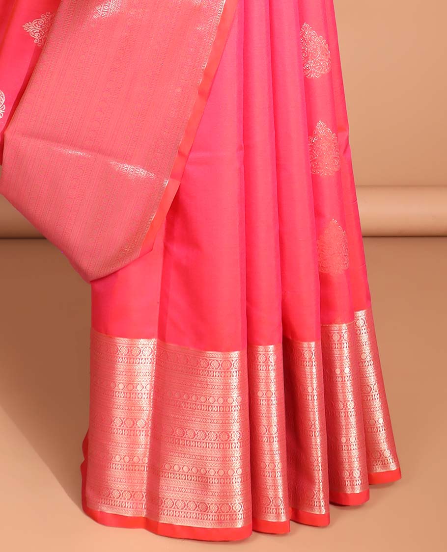 Red leaf buttas vasundhara silk mix saree with self intricate zari design & pallu of checked design