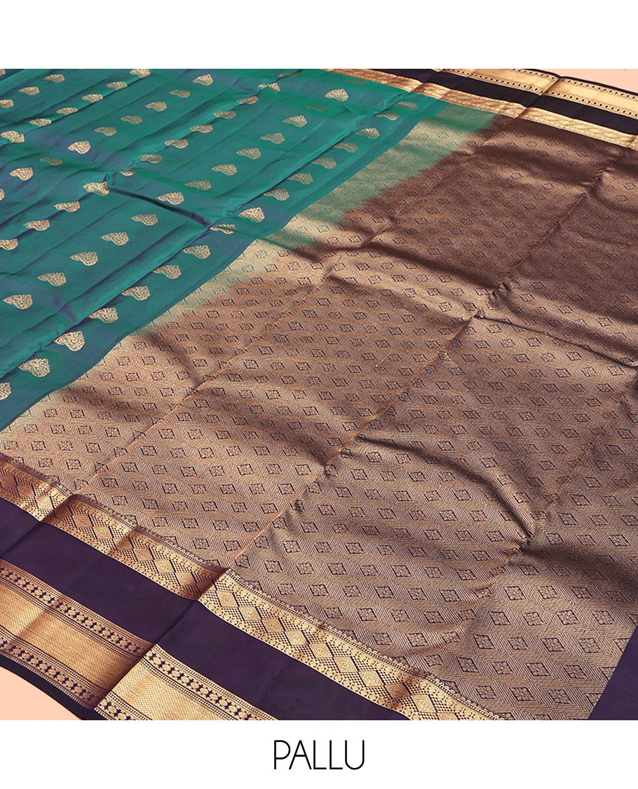 Green Vasundhara Lite Silk Mix Saree, Beautified with Zari Buttas, Contrast Rettai Pettu Traditional Border, Grand Jaal Pallu, and a Contrast Blouse