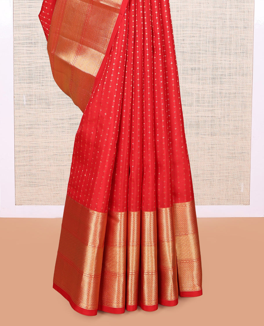 Red Zari Striped Vasundhara Lite Silk Mix Saree, a Traditional Border, Jaal Pallu, a Matching Blouse