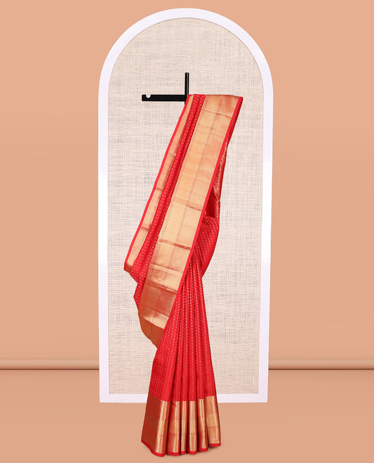 Red Zari Striped Vasundhara Lite Silk Mix Saree, a Traditional Border, Jaal Pallu, a Matching Blouse