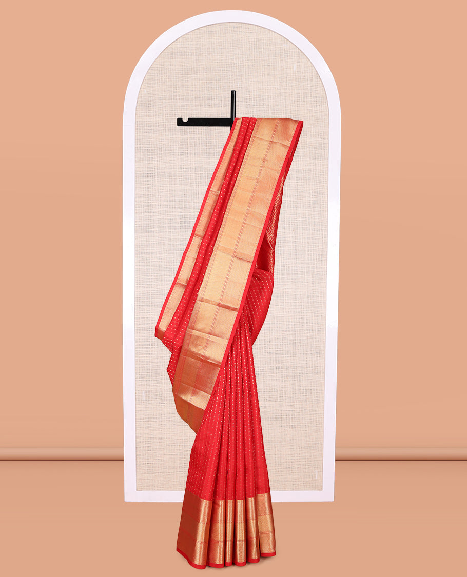 Red Zari Striped Vasundhara Lite Silk Mix Saree, a Traditional Border, Jaal Pallu, a Matching Blouse