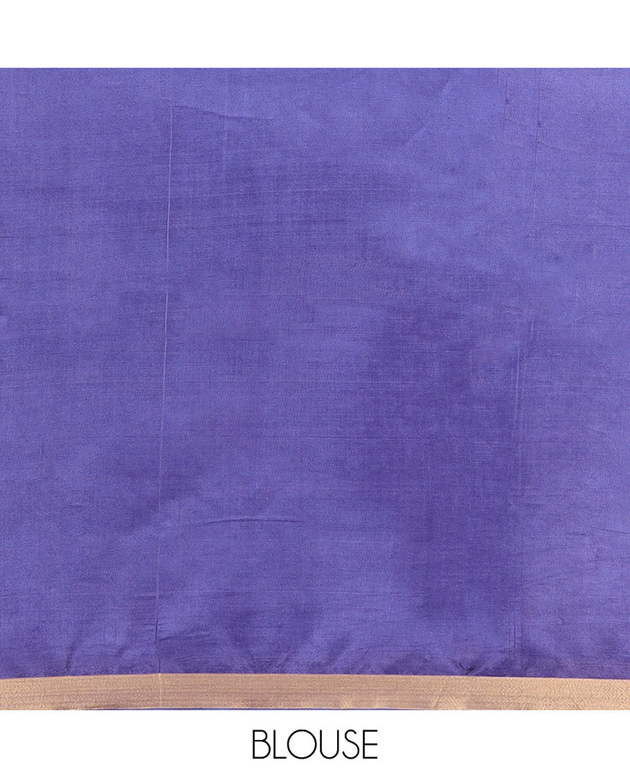 Blue Plain Banana Pith Saree Simply Sparkled with Zari Bavanji Border, Gleaming Zari Stripes Woven Pallu, and Paired with a Matching Plain Blouse
