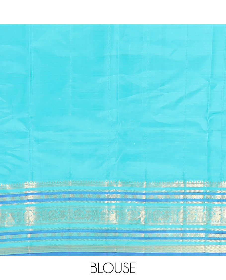 Purple Vasundhara Silk Saree Detailed with Mayil Chakram Buttas, Complemented by a Contrast Varisai Pettu Border of Rekku, Muthu, Kathir, Rudraksham, Mayil, and Mayil Kann Designs, Gleaming Pallu of Diagonal Stripes, and Paired with a Contrast Blouse