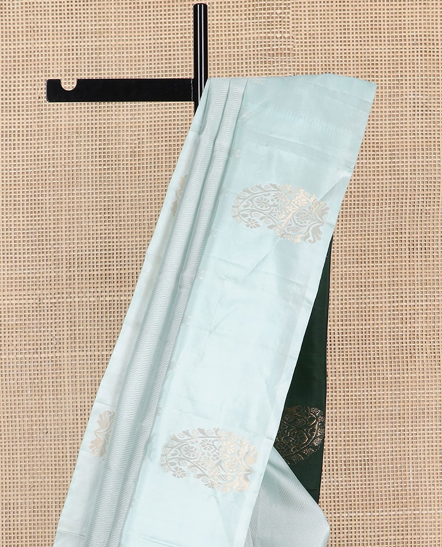 Powder blue mayuri soft silk saree with self motifs border & checked design pallu