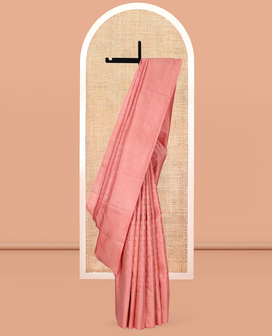 Pink Kanchipuram Wedding Silk Saree, Crafted with Jacquard Design, a Sparsely Woven Traditional Zari Border, Jaal Pallu, and a Matching Blouse