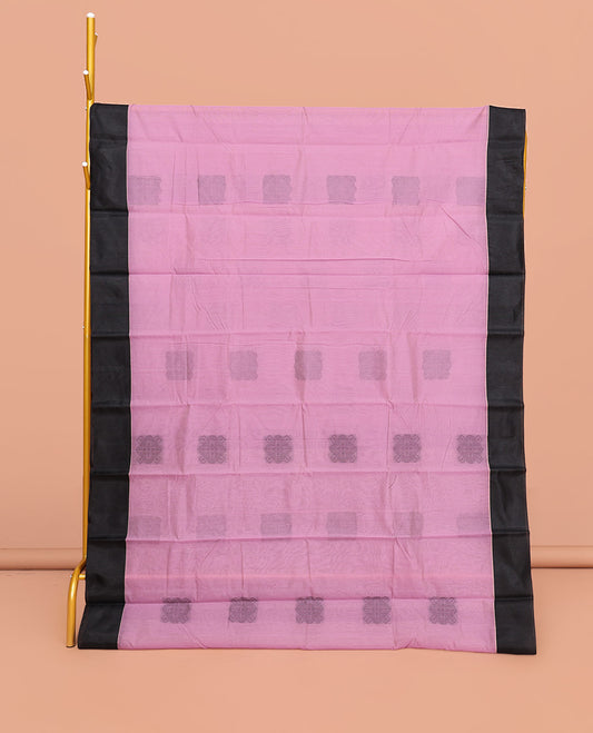 Pink Semi-Silk Cotton Saree, Delicately Designed with Buttas All Over Its Body, Contrast Plain Border, Pallu of Jaal Design, and Paired with a Matching Blouse