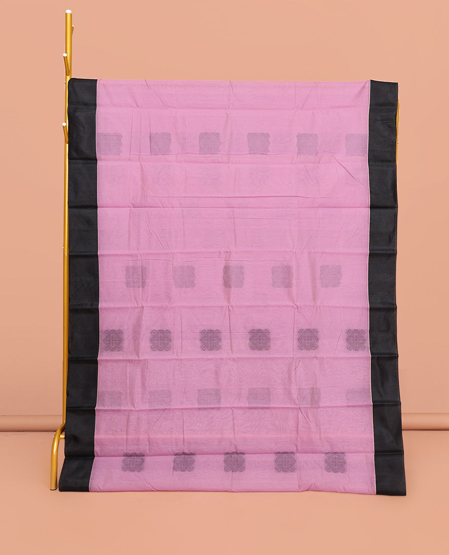 Pink Semi-Silk Cotton Saree, Delicately Designed with Buttas All Over Its Body, Contrast Plain Border, Pallu of Jaal Design, and Paired with a Matching Blouse
