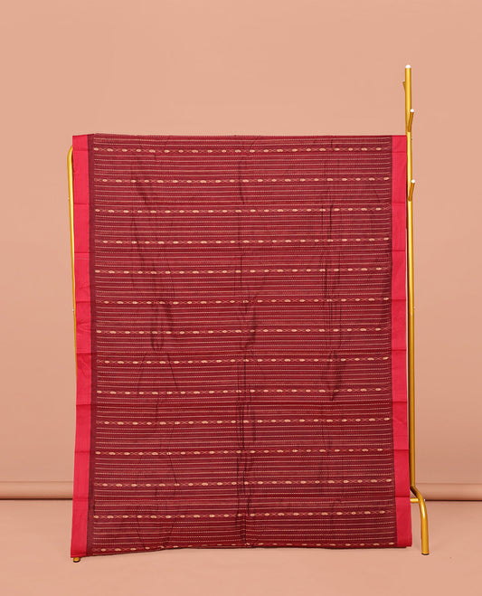 Red Kanchi Cotton Saree, Steeped with Buttas All Over Its Body, Complemented by Contrast Border, Pallu of Tree Motifs, and Paired with a Matching Blouse