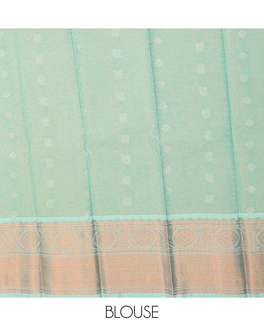 Violet striped and peacock chakra buttas gift saree, contrast traditional zari design border, and jaal pallu