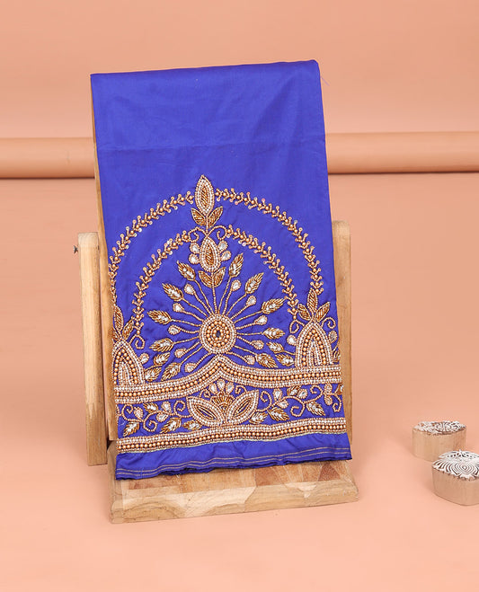 Ink Blue Aari Material Blouse Delicately Woven with Intricate Design in Bead and Zarkan Stone Mixed Embroidery