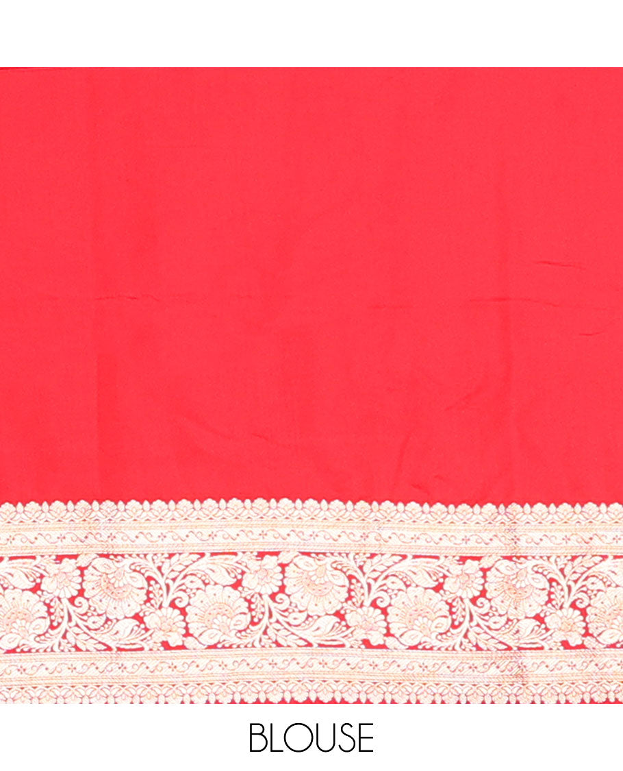 Green floral jaal design semi banaras nylon saree with self floral zari design border & floral design pallu