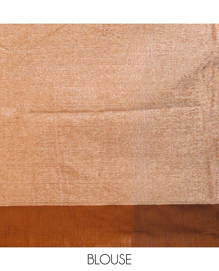 Blue zari buttas semi silk cotton saree, zari buttas border, and contrast intricate design pallu