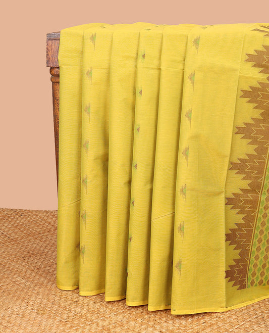 Light green floral design coimbatore cotton saree with self border & geometric design pallu