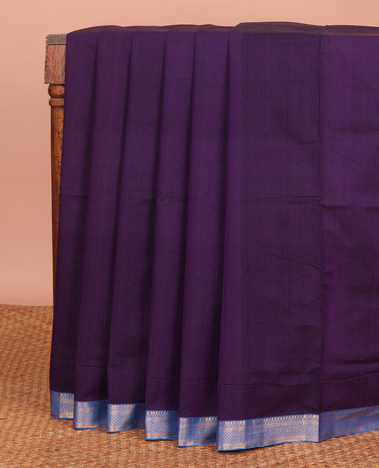 Violet Plain Mangalagiri Cotton Saree, Complemented by Contrast Traditional Zari Design Border, Gleaming Zari Pallu, and Paired with a Matching Blouse