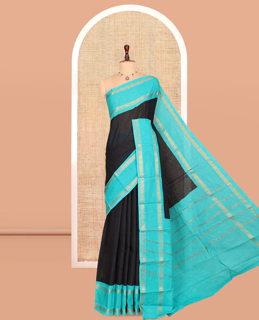 Black Plain Sungudi Cotton Saree